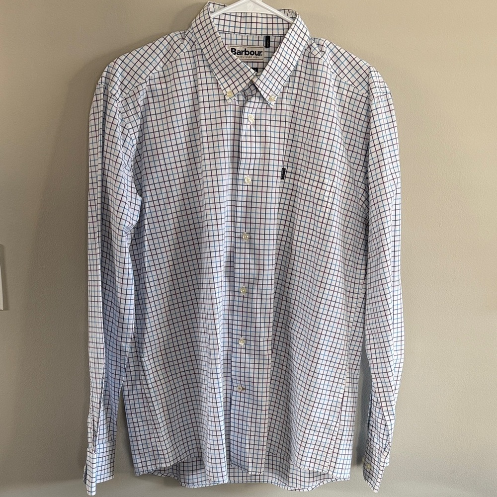 Barbour Men's Blue and Red Checkered Shirt